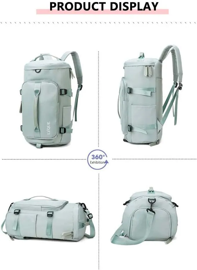 55L Unisex Wet & Dry Separation Gym Bag With Shoes Compartment,Pack Duffel Bag With Hidden Removable Straps., Green