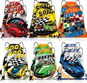 Abbylike 12 Pcs Race Car Party Favors Racing Theme Drawstring Bags for Kids Birthday Party Favors Stuffer Classroom Gifts