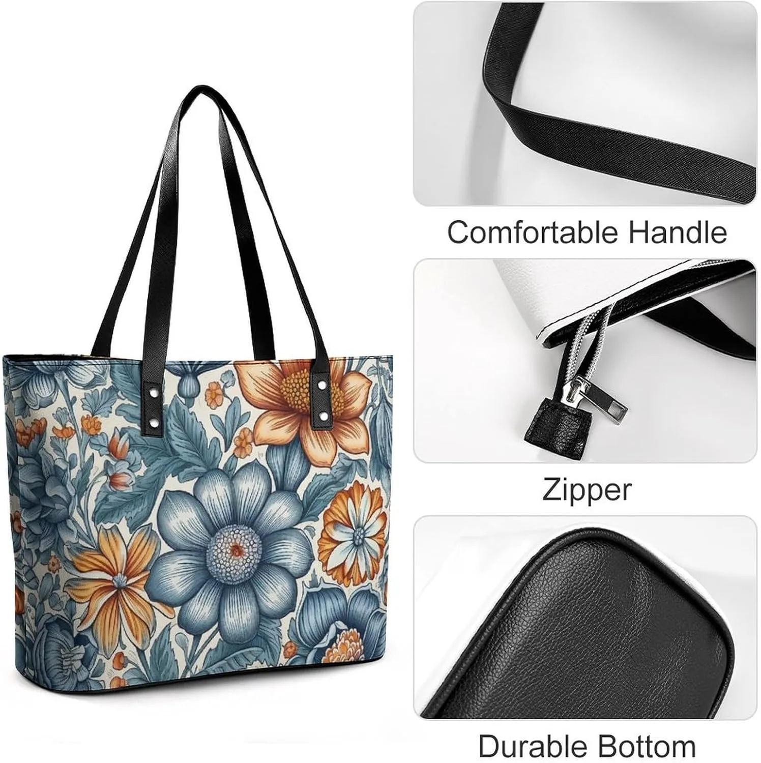 Abstract Floral Pattern Bag Purse Handbag for Women Top Handle Satchel Shoulder with Zipper Tote Bags Large