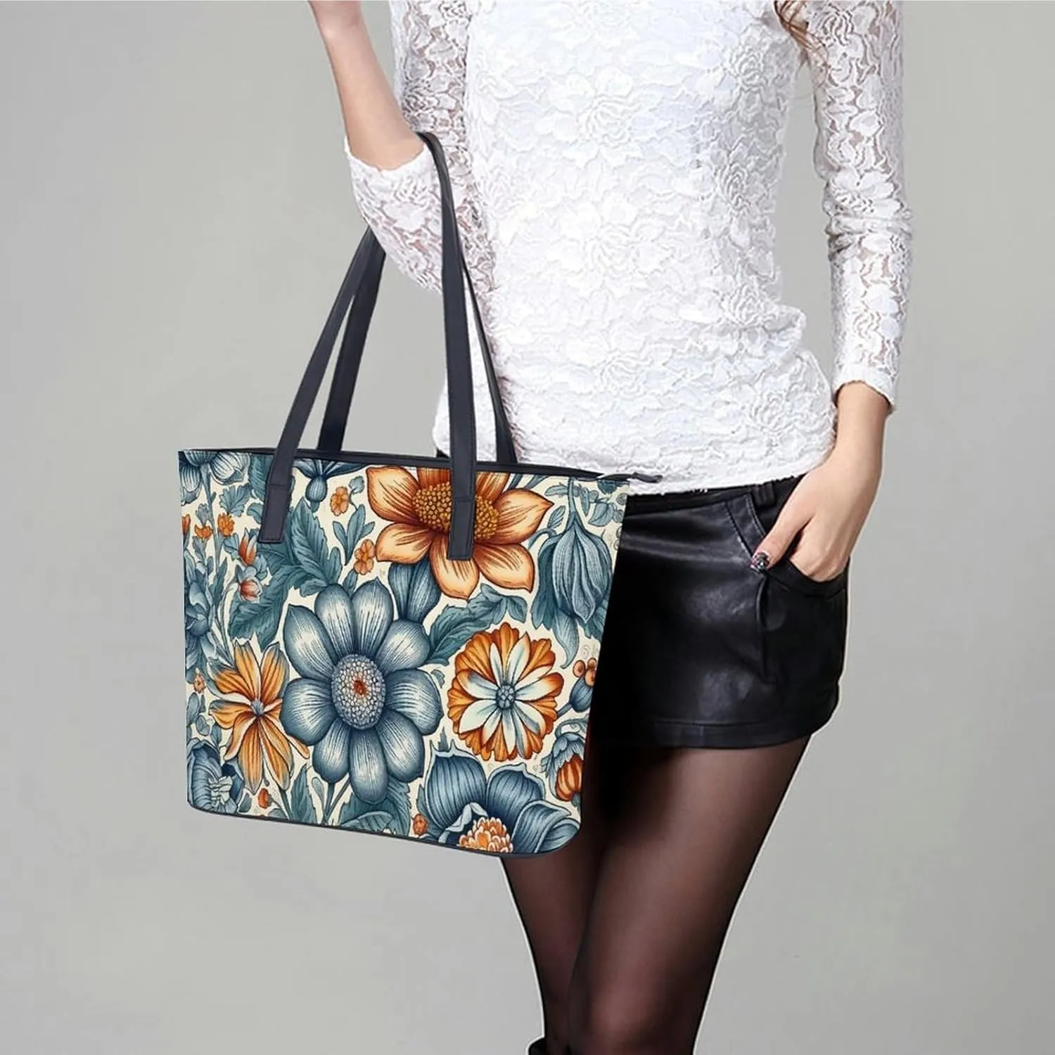 Abstract Floral Pattern Bag Purse Handbag for Women Top Handle Satchel Shoulder with Zipper Tote Bags Large