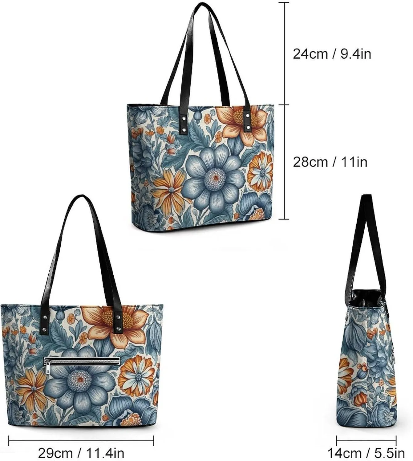 Abstract Floral Pattern Bag Purse Handbag for Women Top Handle Satchel Shoulder with Zipper Tote Bags Large