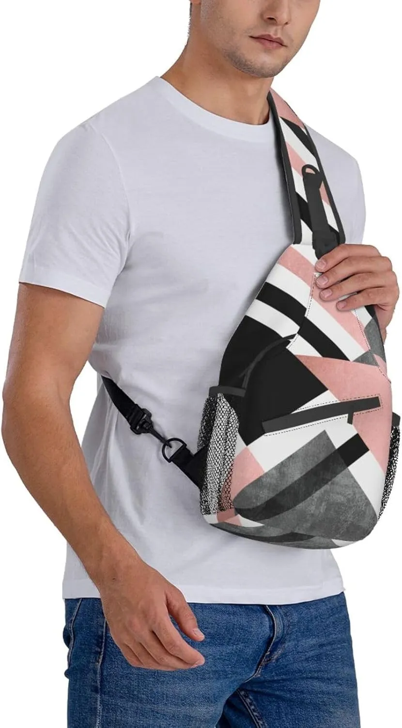 Abstract Triangle Striped Unisex Casual Diagonal Chest Bag,Multipurpose Crossbody Shoulder Bag Travel Hiking Daypack