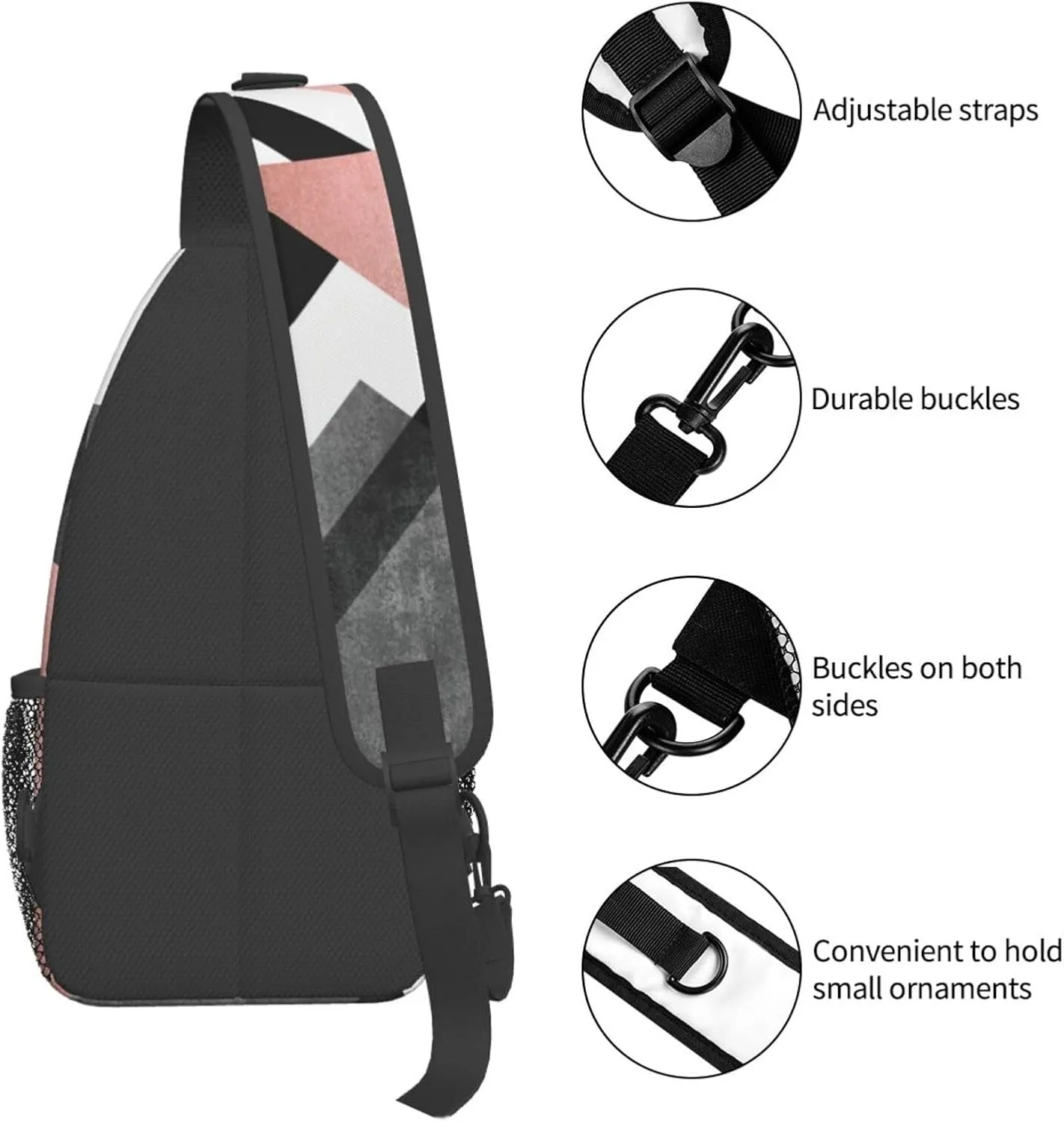 Abstract Triangle Striped Unisex Casual Diagonal Chest Bag,Multipurpose Crossbody Shoulder Bag Travel Hiking Daypack