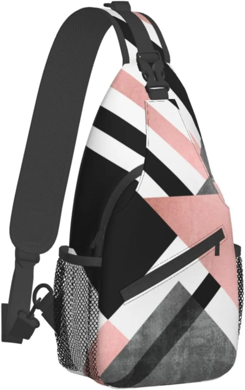 Abstract Triangle Striped Unisex Casual Diagonal Chest Bag,Multipurpose Crossbody Shoulder Bag Travel Hiking Daypack