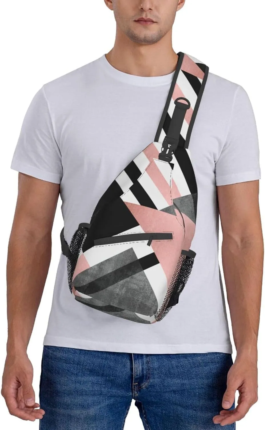 Abstract Triangle Striped Unisex Casual Diagonal Chest Bag,Multipurpose Crossbody Shoulder Bag Travel Hiking Daypack