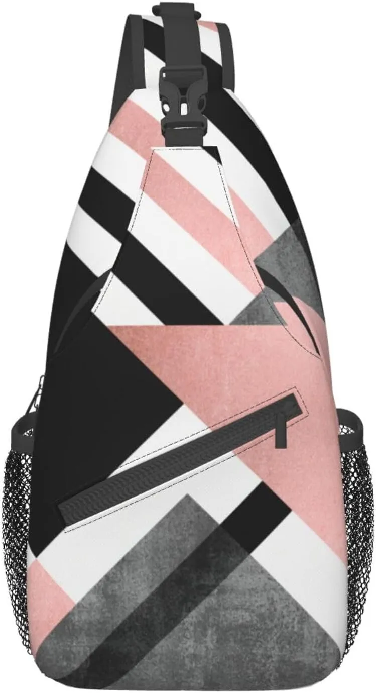 Abstract Triangle Striped Unisex Casual Diagonal Chest Bag,Multipurpose Crossbody Shoulder Bag Travel Hiking Daypack