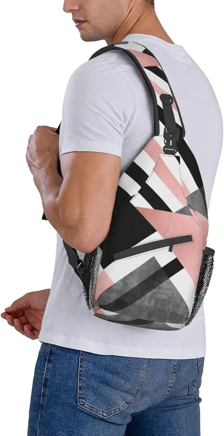 Abstract Triangle Striped Unisex Casual Diagonal Chest Bag,Multipurpose Crossbody Shoulder Bag Travel Hiking Daypack