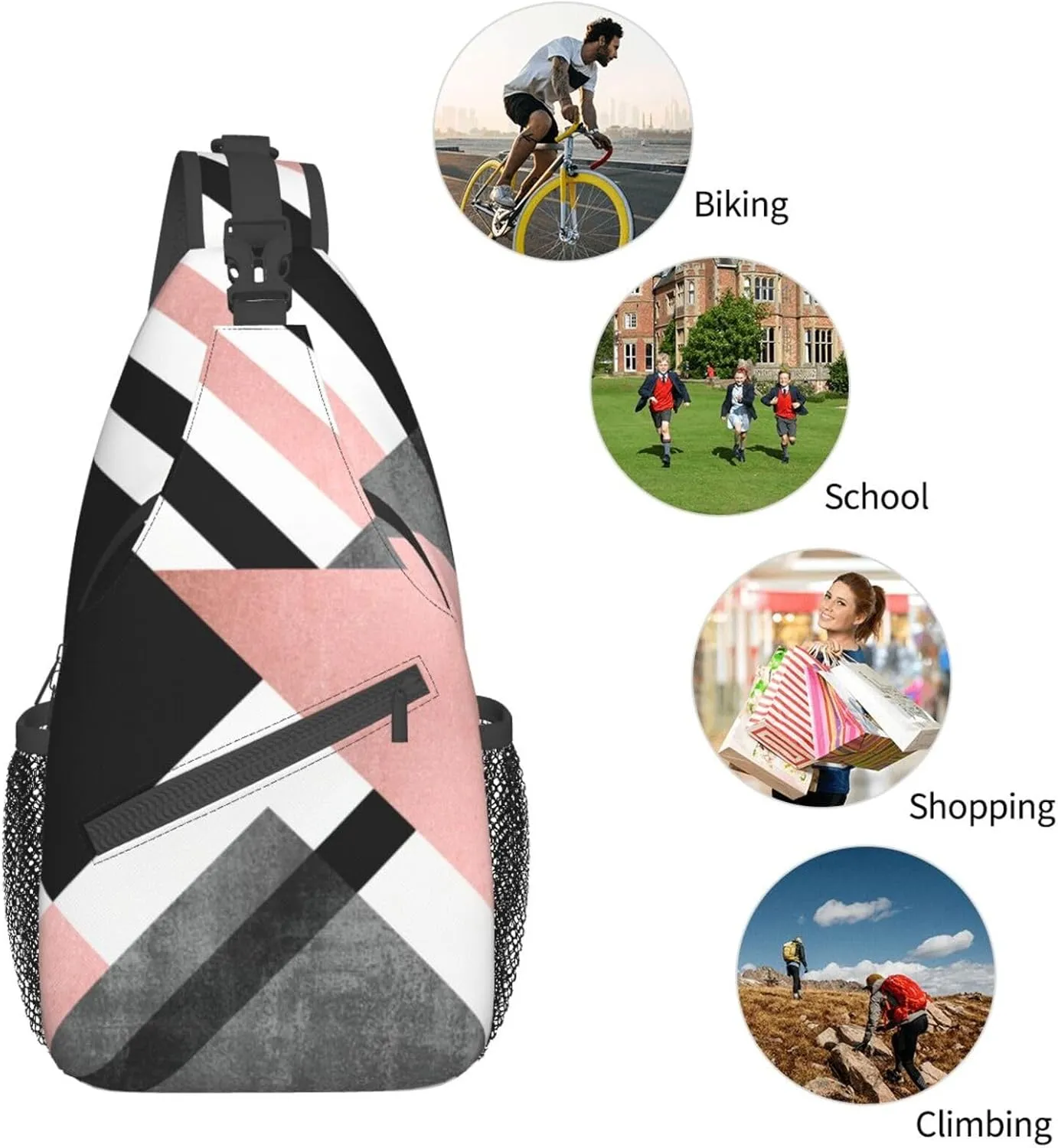 Abstract Triangle Striped Unisex Casual Diagonal Chest Bag,Multipurpose Crossbody Shoulder Bag Travel Hiking Daypack