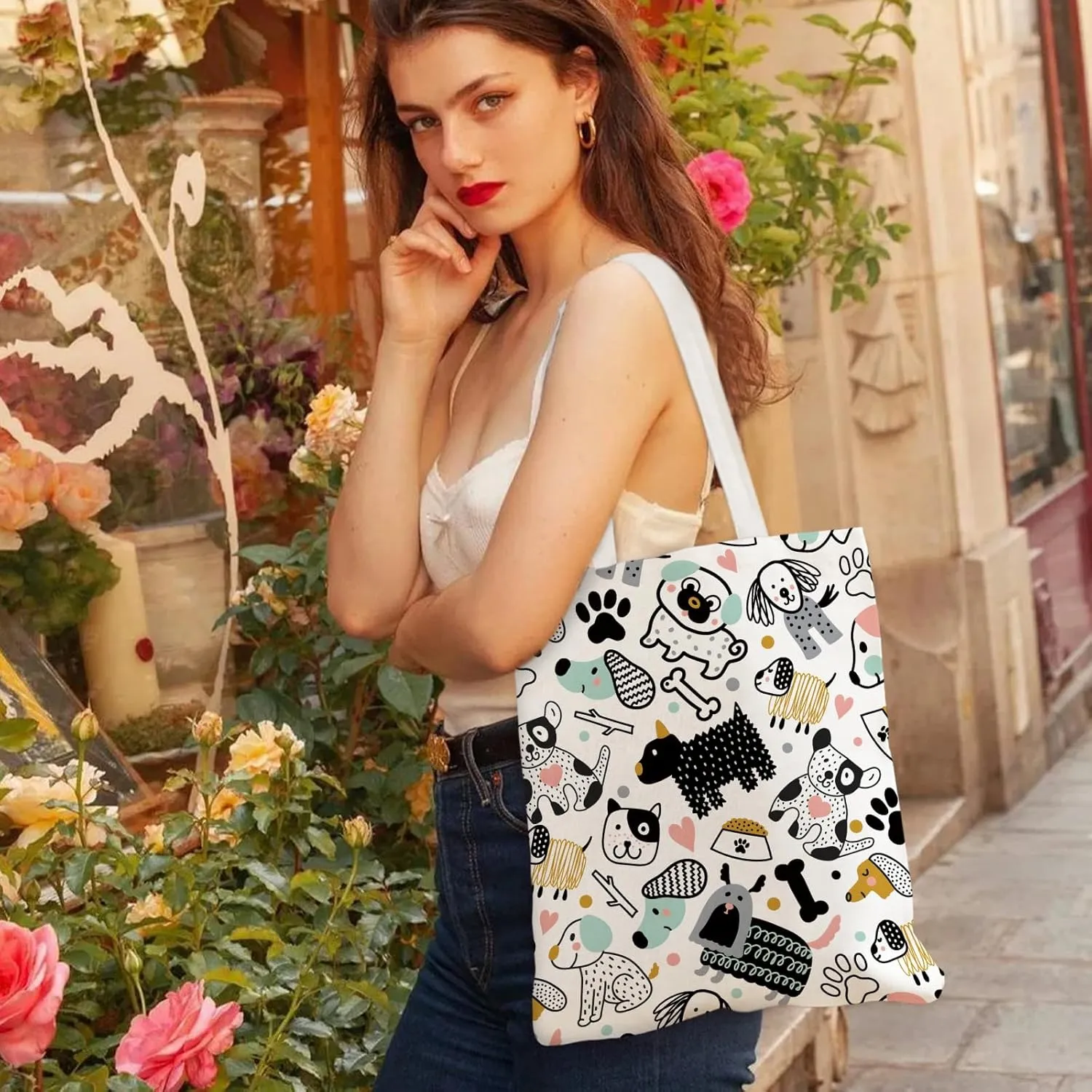 Aesthetic Canvas Tote Bag with Zipper Pockets & Snaps for Women,Reusable Shopping Grocery Bags Gifts -Work, Gym