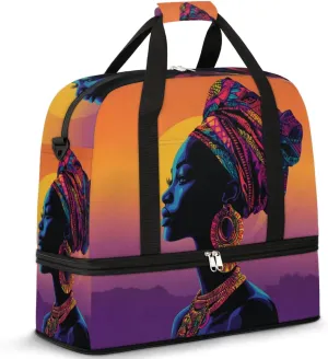 African American Women Foldable Travel Duffel Bag, Expandable Weekender Overnight Carry on Bags with Shoe Compartment Sport Tote Gym Luggage for Women Men