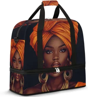 African Women Foldable Travel Duffel Bag, Expandable Weekender Overnight Carry on Bags with Shoe Compartment Sport Tote Gym Luggage for Women Men