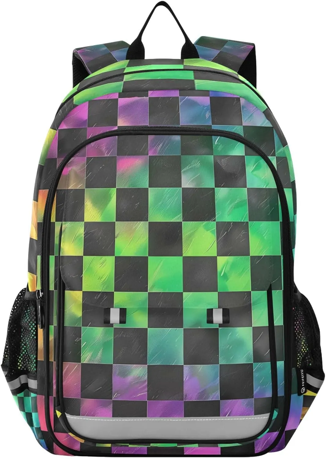 ALAZA Black Green Checkered Rainbow Gradient School Backpacks Travel Laptop Bag Kids Bookbag for Girls Boys Teens Women Men