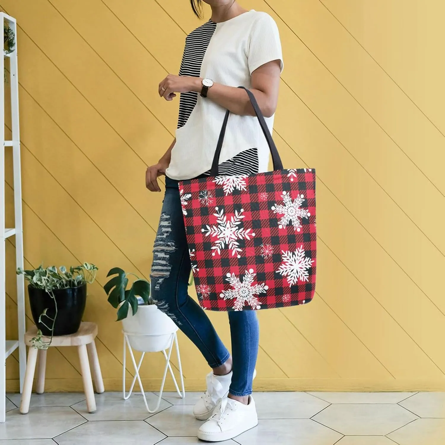 ALAZA Canvas Tote Bag Large Women Casual Shoulder Bag Handbag For Outdoors Holiday Weekender Travel