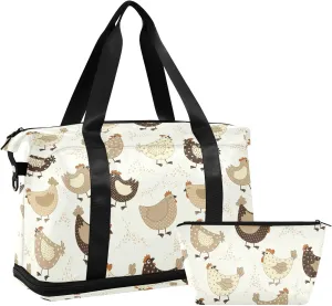 ALAZA Carton Chicken Travel Duffel Bag for Women Men Sports Gym Bag with Shoe Compartment Tote Weekender Overnight Bag with Wet Pocket for Travel, Gym,Yoga,Swimming