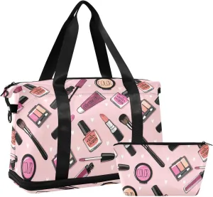ALAZA Fashion Lipstick Lips Love Heart Travel Duffel Bag for Women Men Sports Gym Bag with Shoe Compartment Tote Weekender Overnight Bag with Wet Pocket for Travel, Gym,Yoga,Swimming
