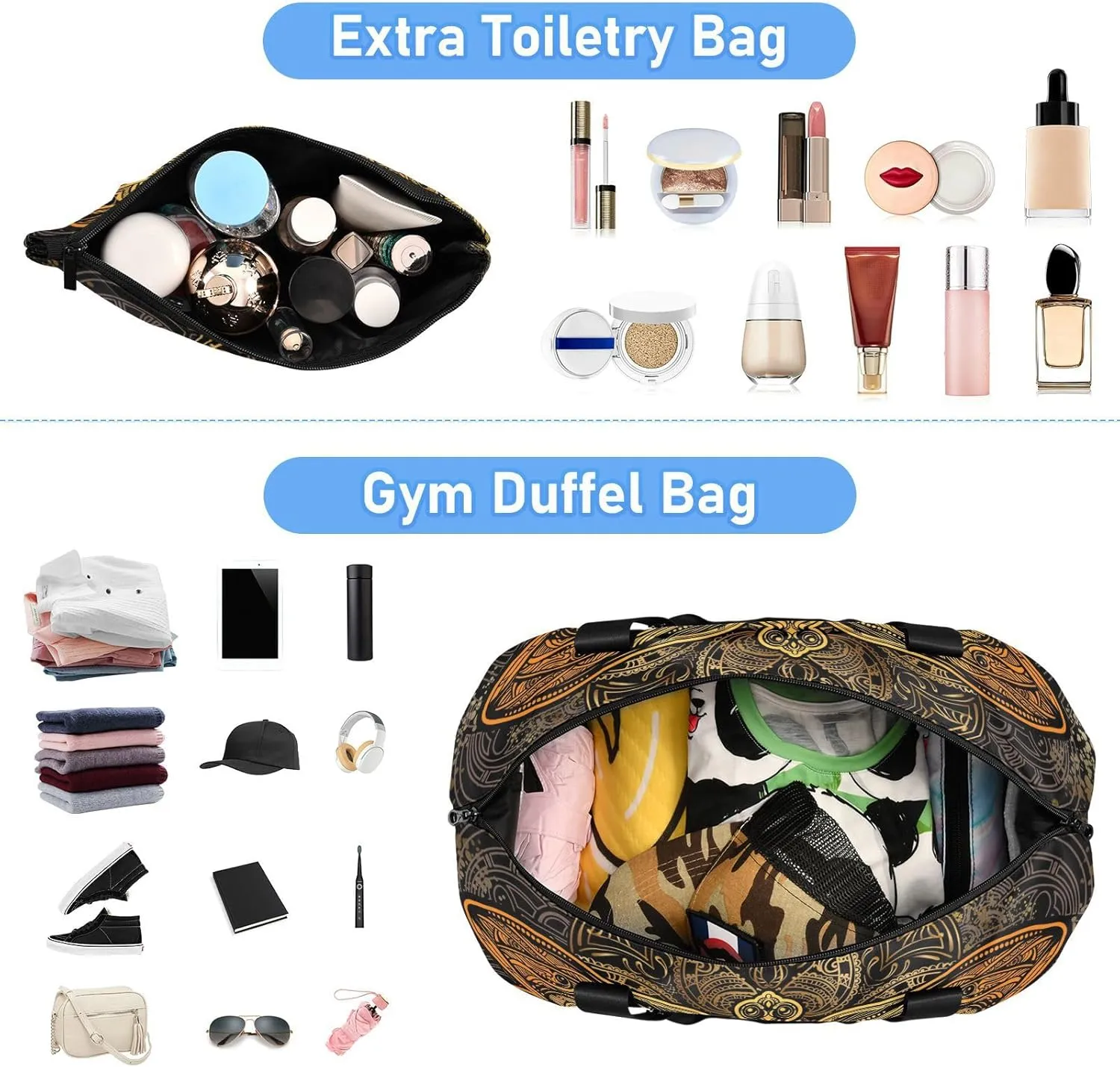 ALAZA Golden Dragonfly Mandala Travel Duffel Bag for Women Men Sports Gym Bag with Shoe Compartment Tote Weekender Overnight Bags with Wet Pocket for Travel,Gym,Yoga,Swimming