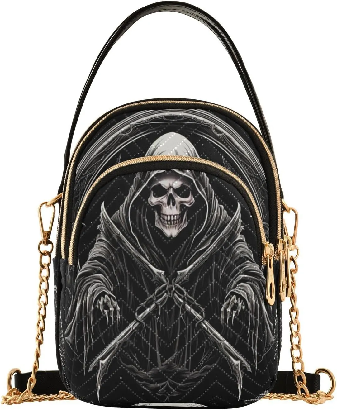 ALAZA Quilted Crossbody Bags for Women,Grim Reaper Shirt Skull02 Women's Crossbody Handbags Small Travel Purses Phone Bag
