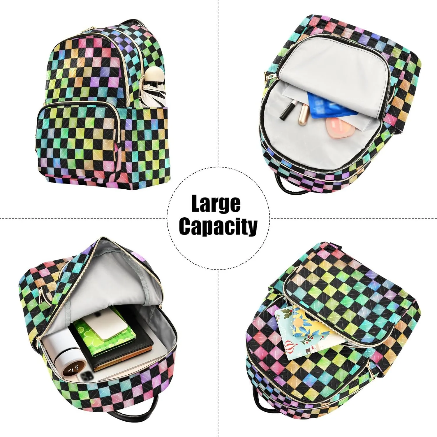 ALAZA Rainbow Checkered Checker Mini Backpack Purse for Women Travel Bag Fashion Daypack Back Pack Shoulder Bag