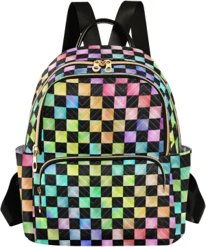ALAZA Rainbow Checkered Checker Mini Backpack Purse for Women Travel Bag Fashion Daypack Back Pack Shoulder Bag