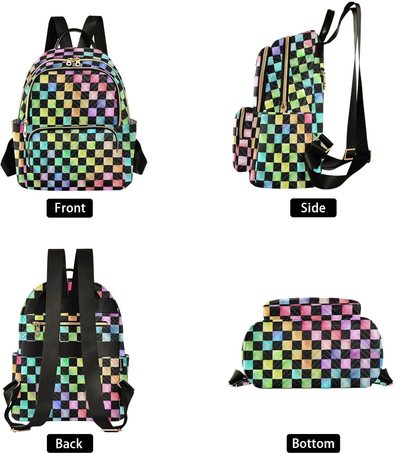 ALAZA Rainbow Checkered Checker Mini Backpack Purse for Women Travel Bag Fashion Daypack Back Pack Shoulder Bag