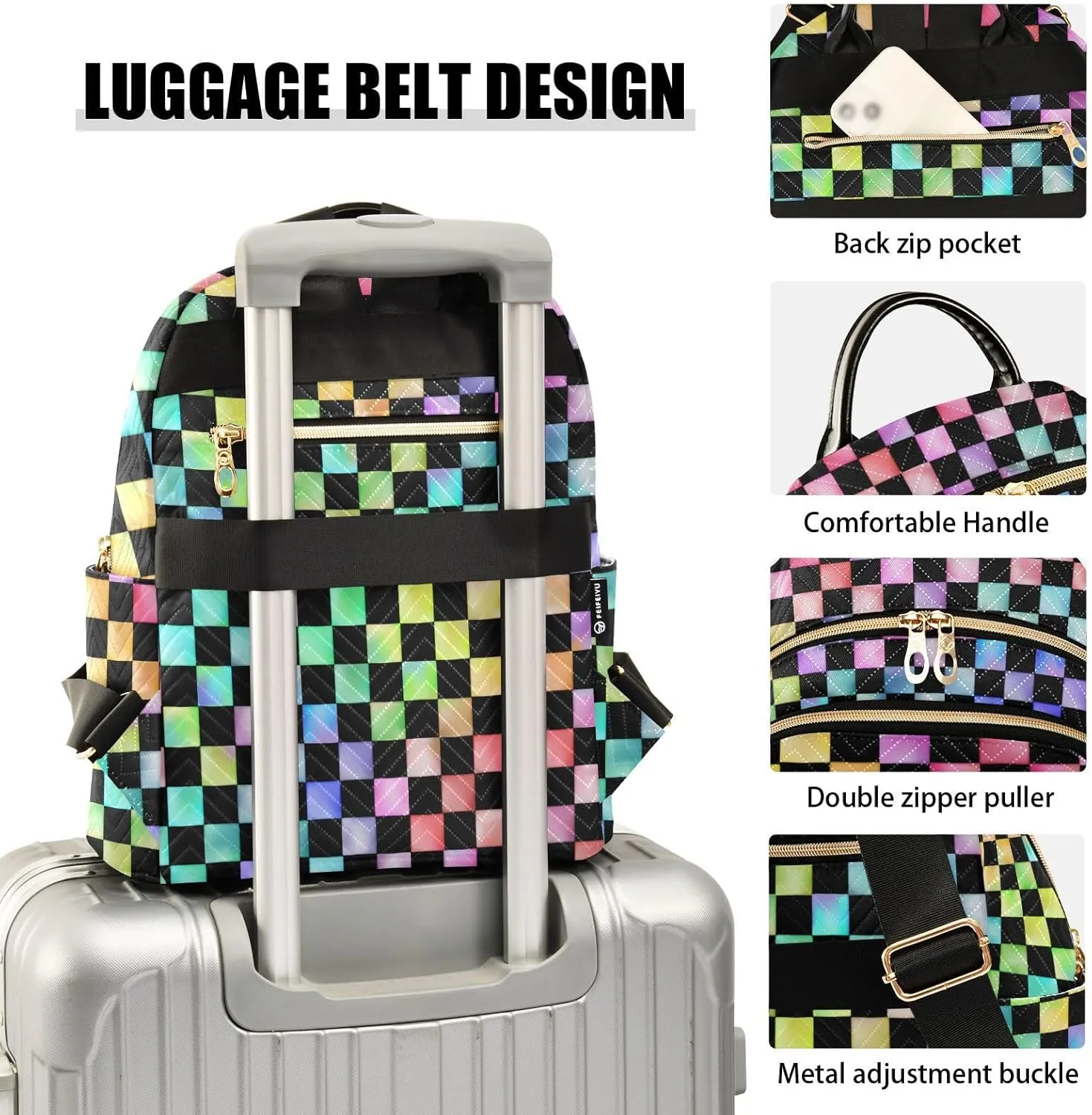 ALAZA Rainbow Checkered Checker Mini Backpack Purse for Women Travel Bag Fashion Daypack Back Pack Shoulder Bag