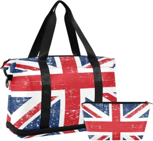 ALAZA Uk British Flag Travel Duffel Bag for Women Men Sports Gym Bag with Shoe Compartment Tote Weekender Overnight Bag with Wet Pocket for Travel, Gym,Yoga,Swimming