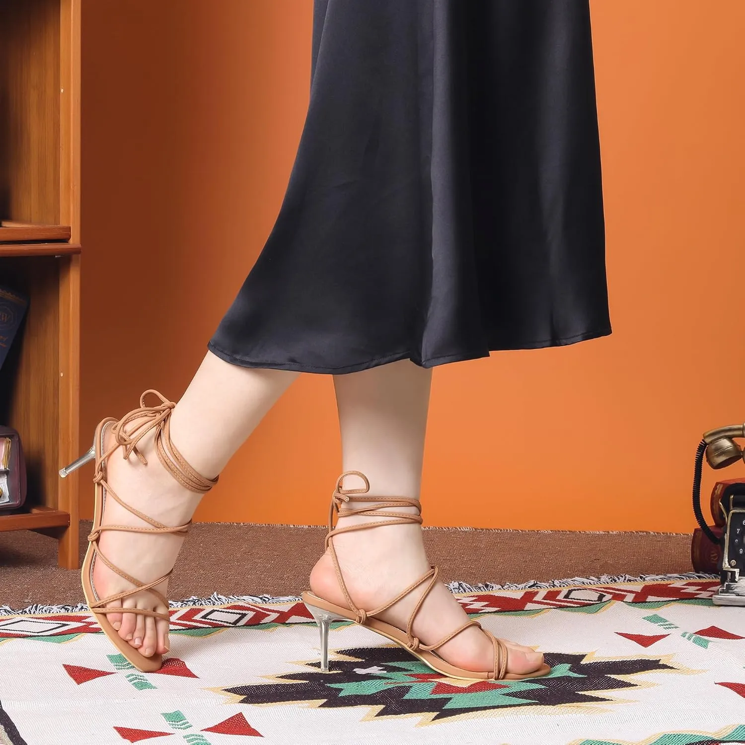 Allegra K Women's Lace Up Heels Strappy Stiletto Heel Sandals