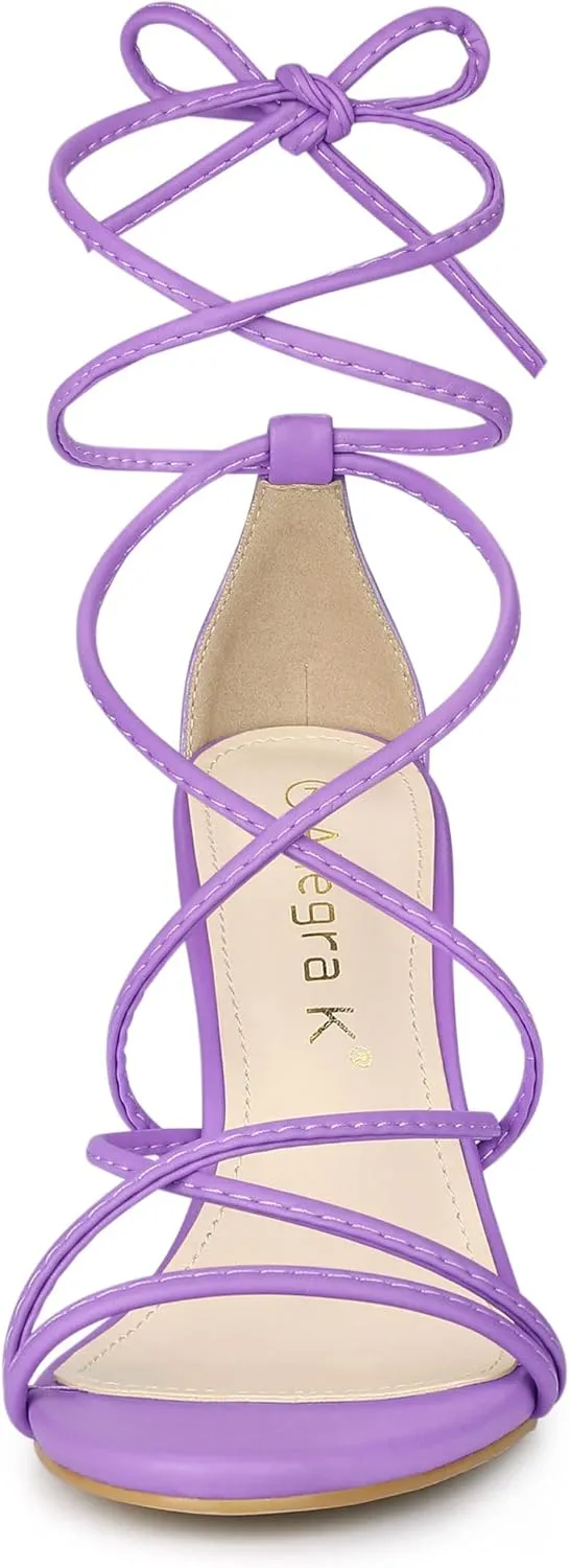 Allegra K Women's Lace Up Heels Strappy Stiletto Heel Sandals