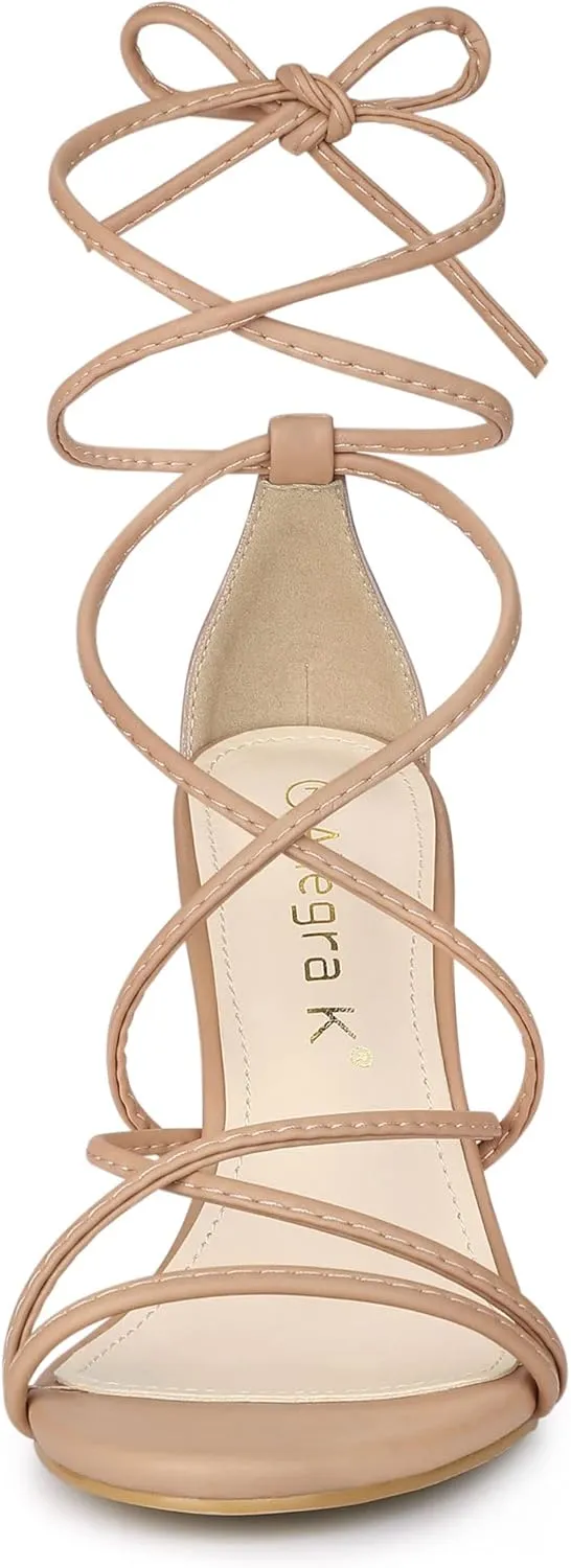 Allegra K Women's Lace Up Heels Strappy Stiletto Heel Sandals