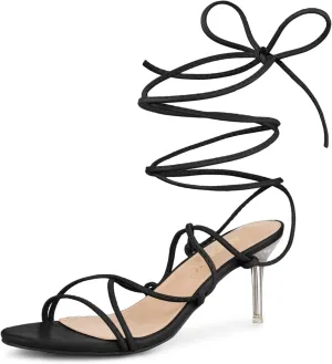 Allegra K Women's Lace Up Open Toe Strappy Stiletto Heels Sandals
