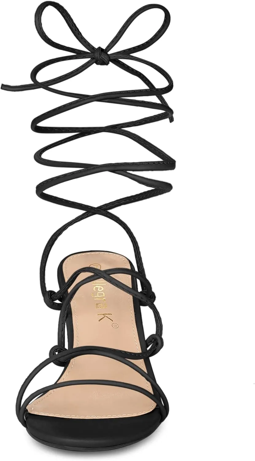 Allegra K Women's Lace Up Open Toe Strappy Stiletto Heels Sandals