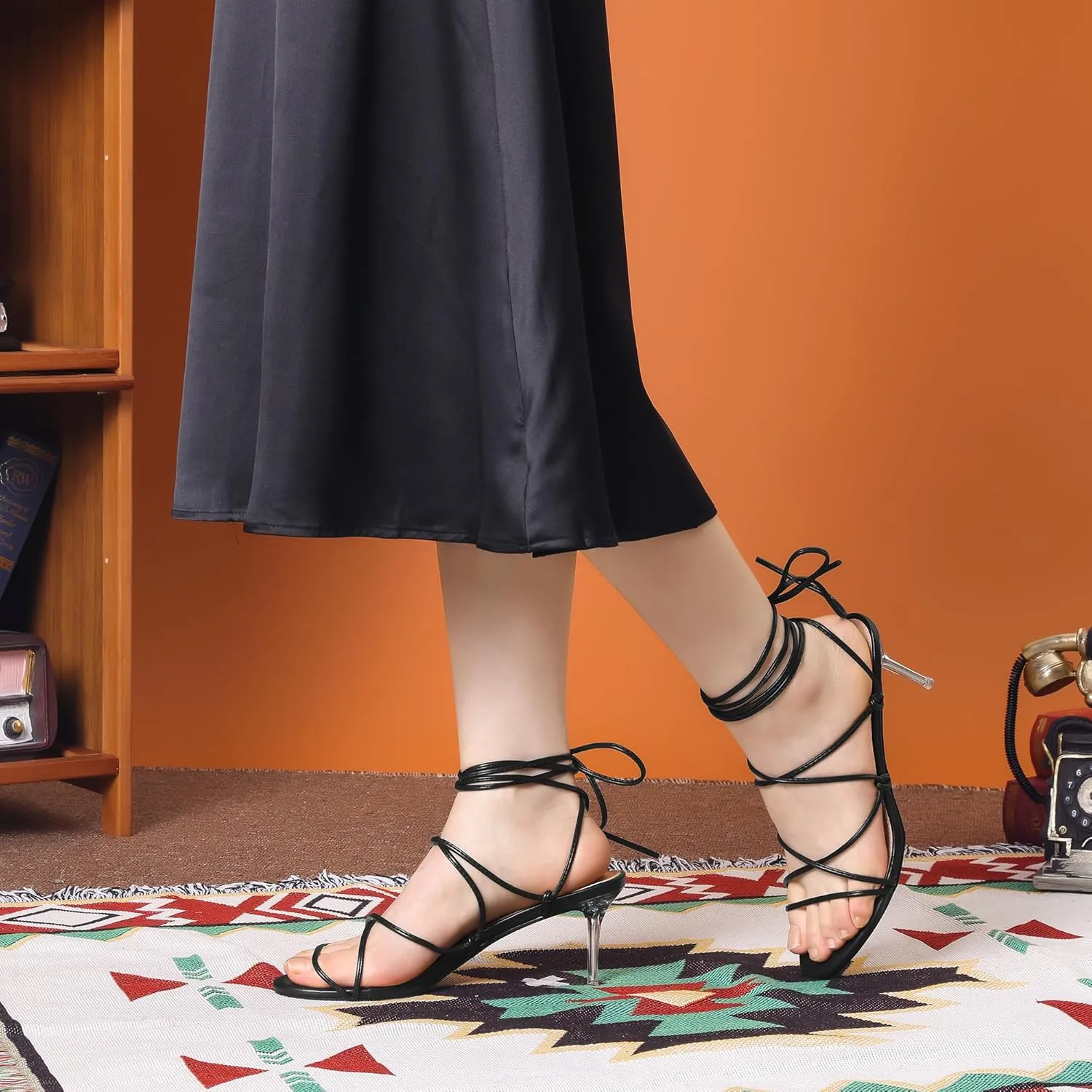 Allegra K Women's Lace Up Open Toe Strappy Stiletto Heels Sandals