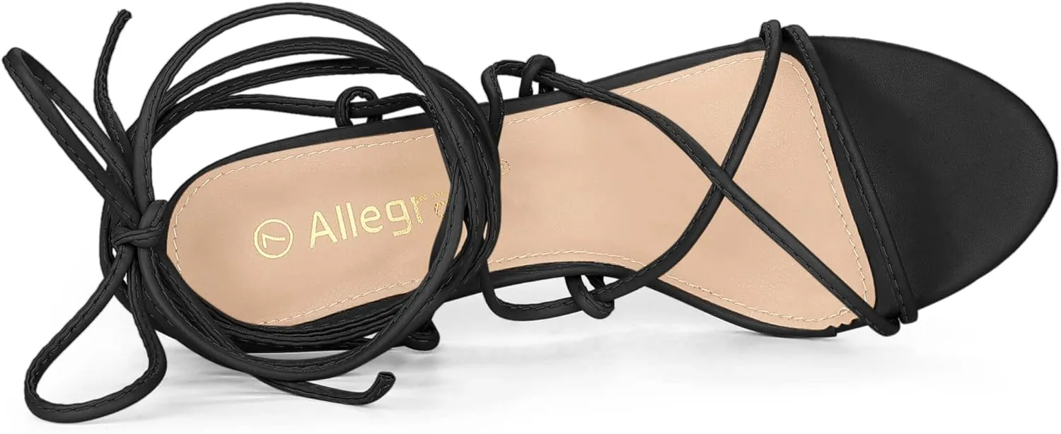 Allegra K Women's Lace Up Open Toe Strappy Stiletto Heels Sandals