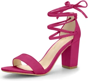 Allegra K Women's Tie Up Strappy Heels Chunky High Heels Sandal