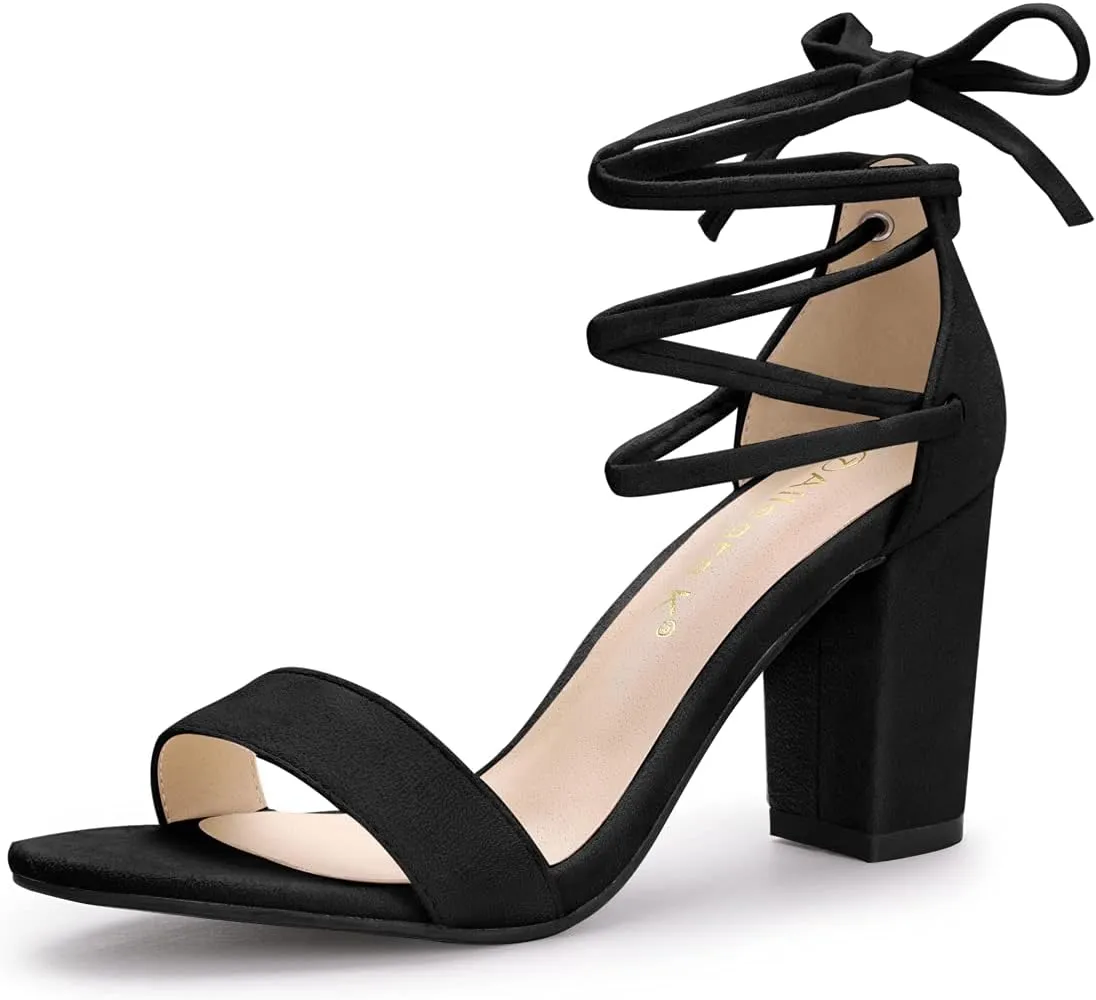 Allegra K Women's Tie Up Strappy Heels Chunky High Heels Sandal