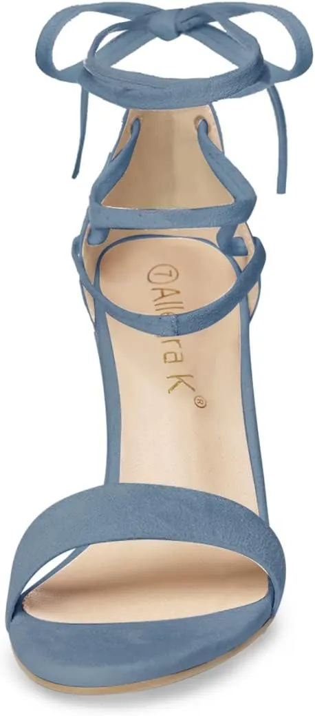 Allegra K Women's Tie Up Strappy Heels Chunky High Heels Sandal
