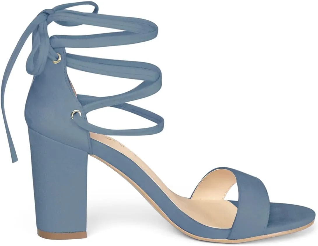 Allegra K Women's Tie Up Strappy Heels Chunky High Heels Sandal