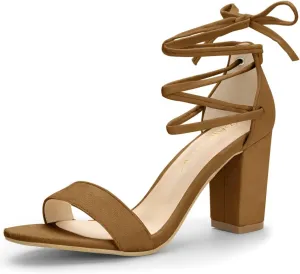 Allegra K Women's Tie Up Strappy Heels Chunky High Heels Sandal