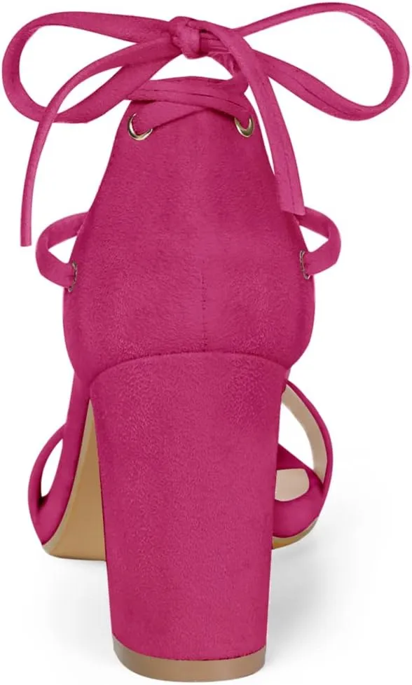Allegra K Women's Tie Up Strappy Heels Chunky High Heels Sandal