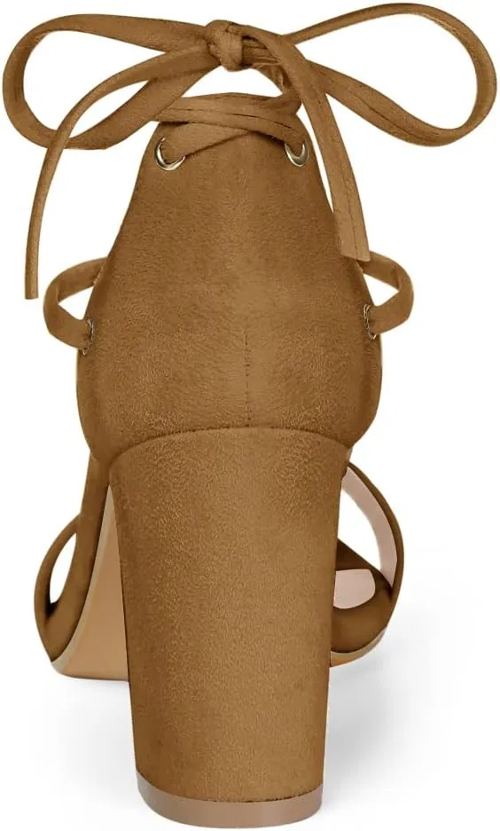 Allegra K Women's Tie Up Strappy Heels Chunky High Heels Sandal