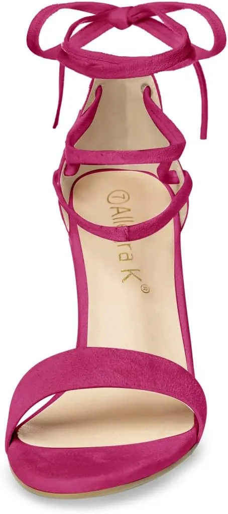 Allegra K Women's Tie Up Strappy Heels Chunky High Heels Sandal