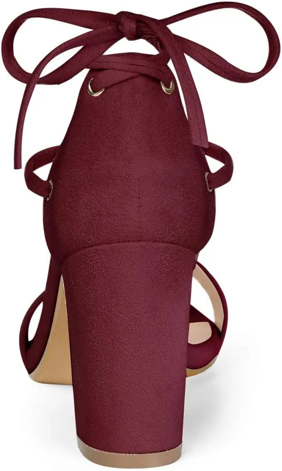 Allegra K Women's Tie Up Strappy Heels Chunky High Heels Sandal
