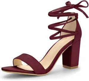 Allegra K Women's Tie Up Strappy Heels Chunky High Heels Sandal