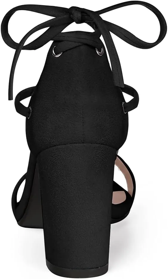 Allegra K Women's Tie Up Strappy Heels Chunky High Heels Sandal