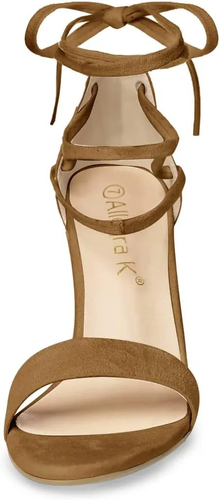 Allegra K Women's Tie Up Strappy Heels Chunky High Heels Sandal
