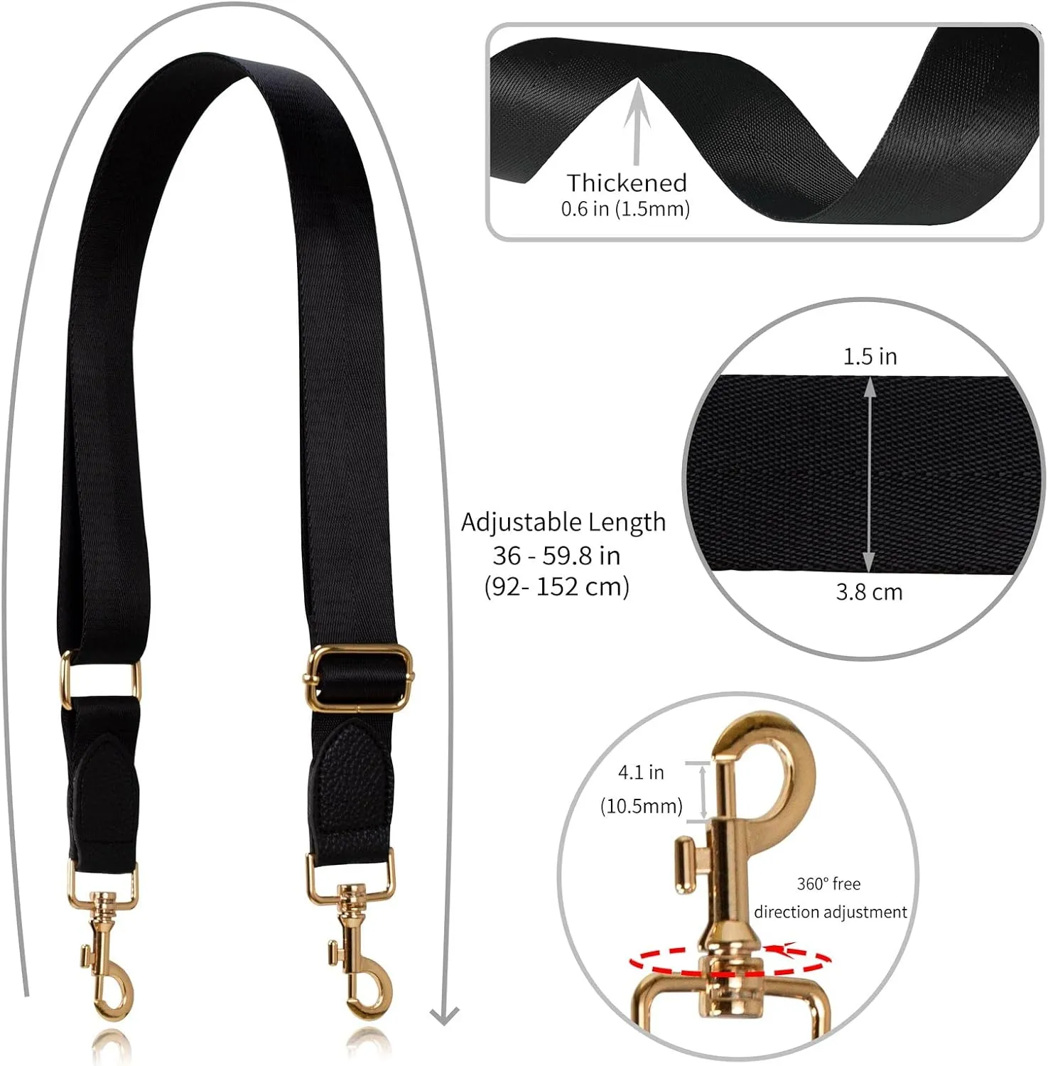 Allzedream Wide Purse Strap Replacement Crossbody Shoulder Bag Adjustable Leather Ends