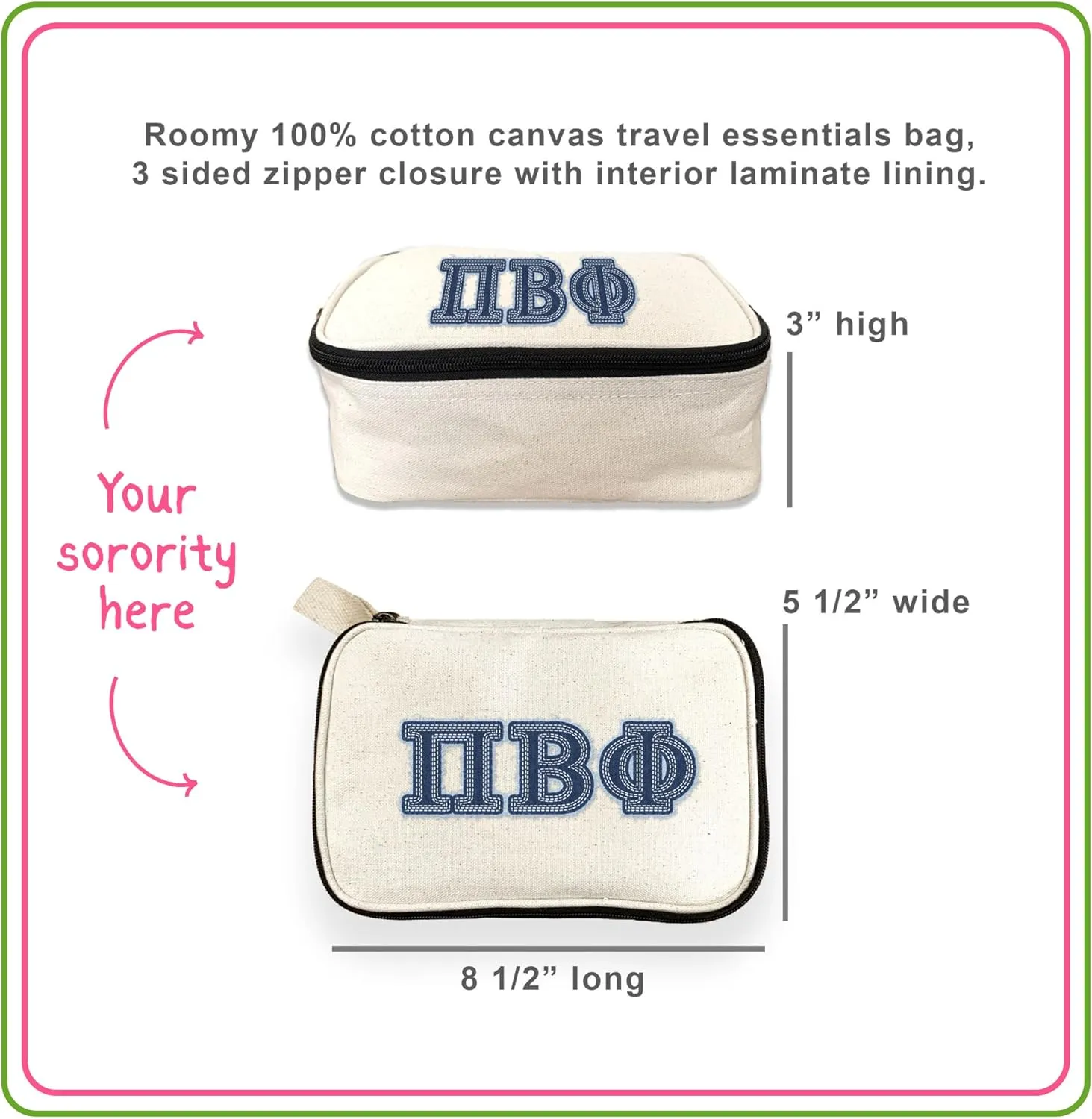 Alpha Sigma Tau Denim Letters Sorority Makeup Bag - Custom Cosmetic Pouch with Zipper - Bid Day, Big Little, Recruitment Gift for Sorority Sisters - Travel Toiletry Bag for Greek Life Accessories