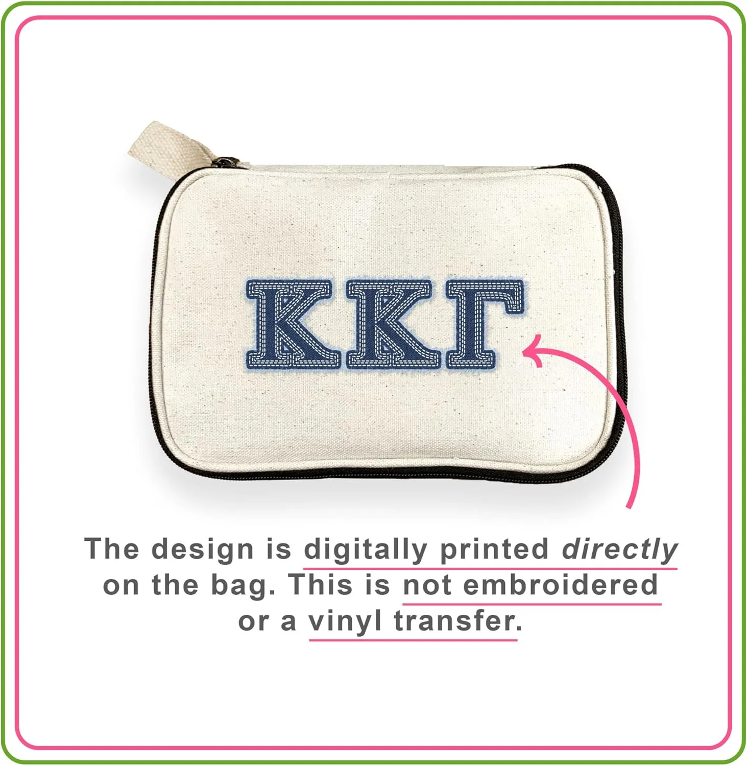 Alpha Sigma Tau Denim Letters Sorority Makeup Bag - Custom Cosmetic Pouch with Zipper - Bid Day, Big Little, Recruitment Gift for Sorority Sisters - Travel Toiletry Bag for Greek Life Accessories