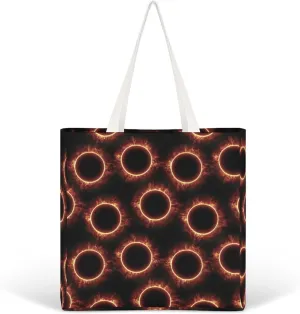 Amazing Solar Eclipse Pattern Canvas Handbags for Women Funny Tote Bag Reusable Shopping Grocery Bag