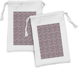 Ambesonne Floral Fabric Pouch Set of 2, Continuous Lace Look Delicate Feminine Rose Flowers Illustration, Small Drawstring Bag for Toiletries Masks and Favors, 9" x 6", Pale Pink Charcoal Grey